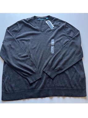 Perry Ellis Men's Black Knit V-Neck Pullover Long Sleeve Sweater 2X